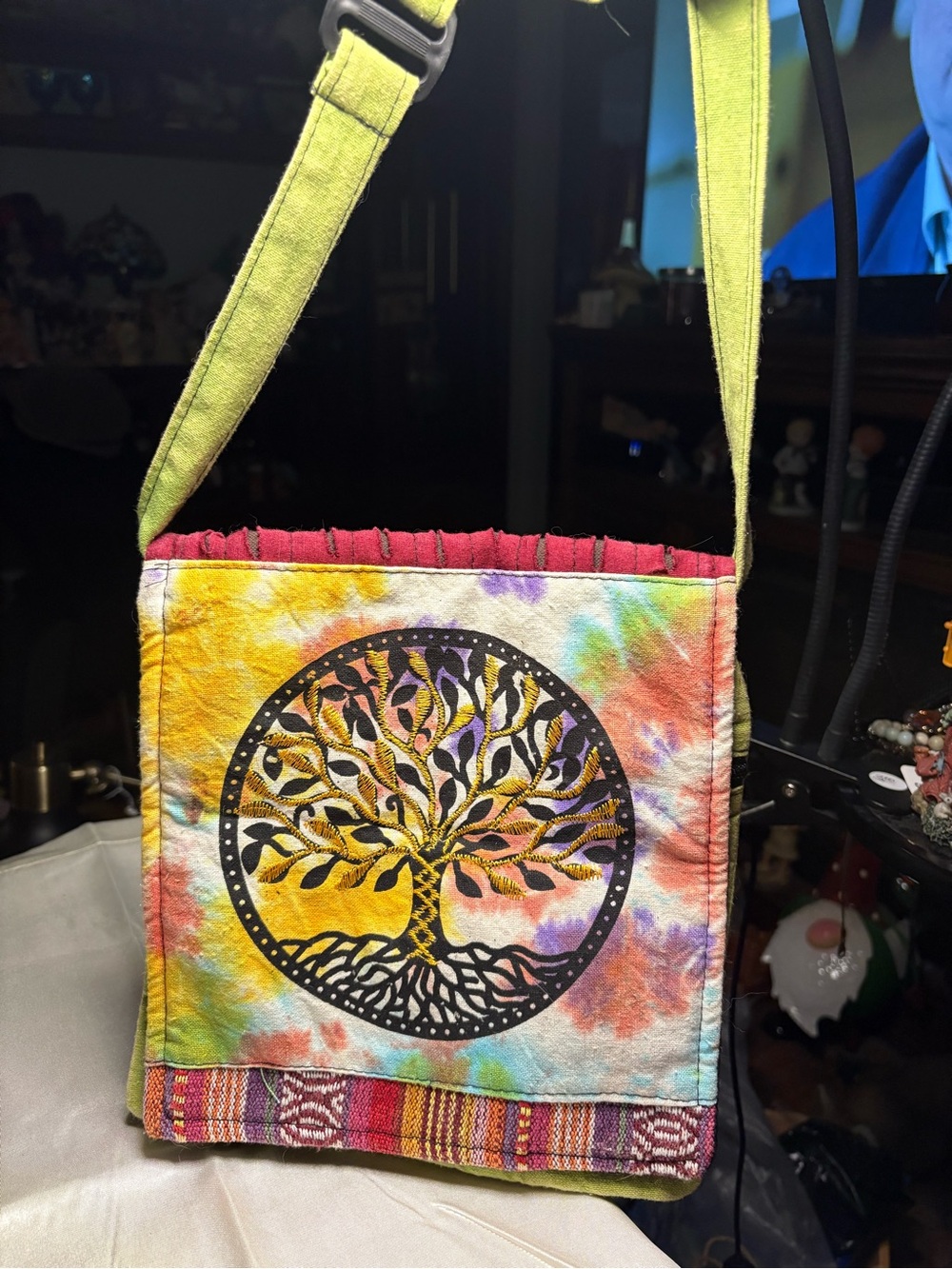 Boho Tie Dye Tree of Life Crossbody Flap Bag - Hippie Sling Purse